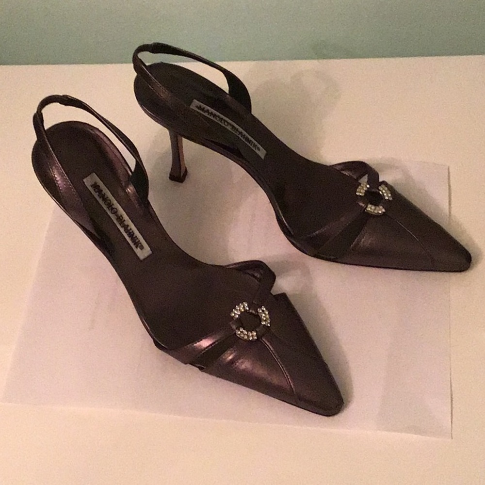 Manolo Blahnik Slingbacks Pewter colored